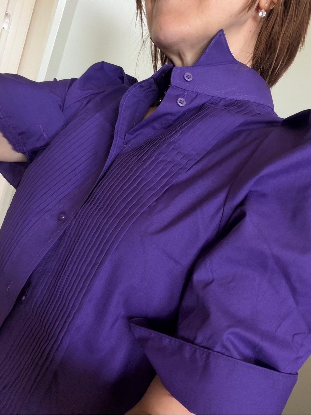 Bontina by kmj. Women's Purple Button Down poplin tuxedo Shirt